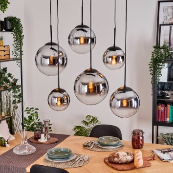 Gastor hanging light, globe light, pendant light chrome, clear, Smoke-coloured, 6-light sources