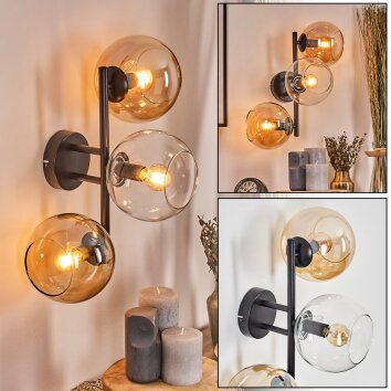 Koyoto globe light, wall light Amber, clear, 3-light sources