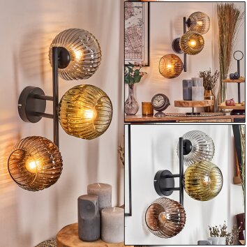 Ripoll globe light, wall light gold, clear, coppery, Smoke-coloured, 3-light sources