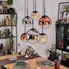 Gastor hanging light, globe light, pendant light Amber, chrome, clear, coppery, Smoke-coloured, 6-light sources