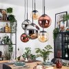 Gastor hanging light, globe light, pendant light Amber, chrome, coppery, Smoke-coloured, 6-light sources