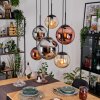 Gastor hanging light, globe light, pendant light Amber, chrome, coppery, Smoke-coloured, 6-light sources