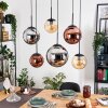 Gastor hanging light, globe light, pendant light Amber, chrome, coppery, Smoke-coloured, 6-light sources