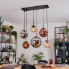 Gastor hanging light, globe light, pendant light Amber, chrome, coppery, Smoke-coloured, 6-light sources