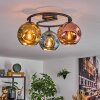 Ripoll ceiling light, globe light blue, gold, coppery, 3-light sources