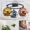Ripoll ceiling light, globe light blue, gold, coppery, 3-light sources