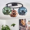 Ripoll ceiling light, globe light blue, green, coppery, 3-light sources