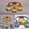 Koyoto ceiling light, globe light blue, gold, green, 3-light sources