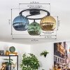 Koyoto ceiling light, globe light blue, gold, green, 3-light sources