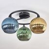 Koyoto ceiling light, globe light blue, gold, green, 3-light sources