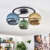 Koyoto ceiling light, globe light blue, gold, green, 3-light sources