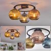 Koyoto ceiling light, globe light blue, gold, coppery, 3-light sources