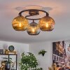 Koyoto ceiling light, globe light blue, gold, coppery, 3-light sources