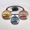 Koyoto ceiling light, globe light blue, gold, coppery, 3-light sources