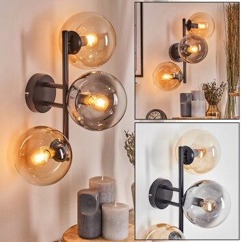 Gastor globe light, wall light Amber, clear, Smoke-coloured, 3-light sources