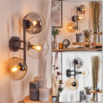 Gastor globe light, wall light Amber, clear, Smoke-coloured, 3-light sources
