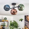 Ripoll ceiling light, globe light blue, green, coppery, 3-light sources