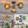 Koyoto ceiling light, globe light blue, gold, green, 3-light sources