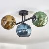 Koyoto ceiling light, globe light blue, gold, green, 3-light sources