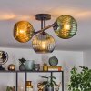 Koyoto ceiling light, globe light blue, gold, green, 3-light sources