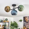 Koyoto ceiling light, globe light blue, gold, green, 3-light sources
