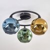 Ripoll ceiling light, globe light blue, gold, green, 3-light sources