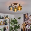Ripoll ceiling light, globe light blue, gold, green, 3-light sources