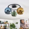 Ripoll ceiling light, globe light blue, gold, green, 3-light sources
