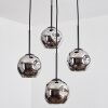Ripoll hanging light, globe light, Cluster pendant lamp chrome, Smoke-coloured, 4-light sources