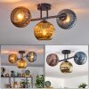 Koyoto ceiling light, globe light blue, gold, coppery, 3-light sources
