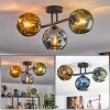 Ripoll ceiling light, globe light blue, gold, green, 3-light sources