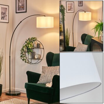 Bassagoda floor lamp, Arch lamps chrome, black, 1-light source, Fabric shade