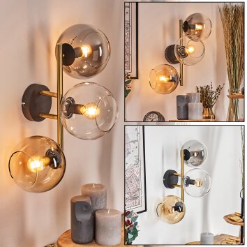 Koyoto globe light, wall light gold, black, 3-light sources