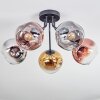 Ripoll ceiling light, globe light chrome, gold, clear, coppery, Smoke-coloured, 5-light sources