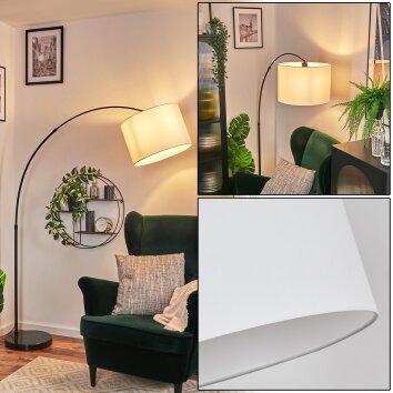 Bassagoda floor lamp, Arch lamps black, 1-light source, Fabric lampshade