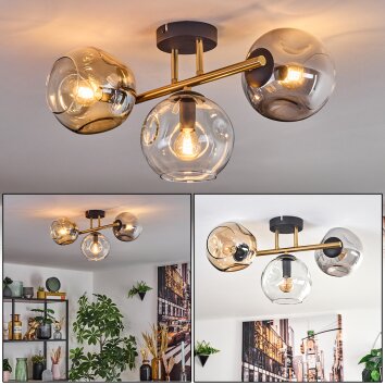 Ripoll ceiling light, globe light gold, black, 3-light sources