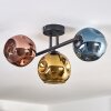 Ripoll ceiling light, globe light blue, gold, coppery, 3-light sources
