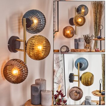 Koyoto globe light, wall light gold, black, 3-light sources