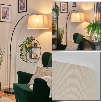 Bassagoda floor lamp, Arch lamps chrome, black, 1-light source, Fabric lampshade