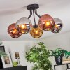 Ripoll ceiling light, globe light chrome, gold, coppery, Smoke-coloured, 5-light sources