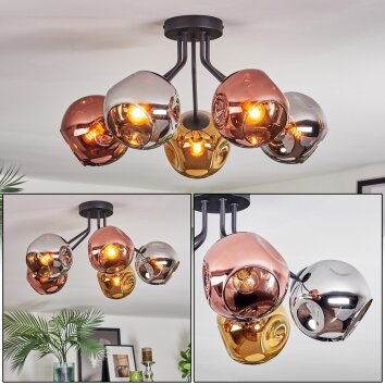 Ripoll ceiling light, globe light chrome, gold, coppery, Smoke-coloured, 5-light sources
