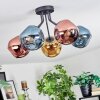 Ripoll ceiling light, globe light blue, gold, coppery, 5-light sources