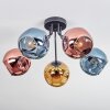 Ripoll ceiling light, globe light blue, gold, coppery, 5-light sources