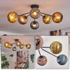 Koyoto ceiling light, globe light 73 cm blue, gold, coppery, 6-light sources
