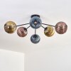 Koyoto ceiling light, globe light 73 cm blue, gold, coppery, 6-light sources