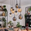 Gastor hanging light, globe light, pendant light Amber, chrome, clear, Smoke-coloured, 8-light sources
