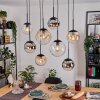 Gastor hanging light, globe light, pendant light Amber, chrome, clear, Smoke-coloured, 8-light sources