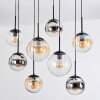 Gastor hanging light, globe light, pendant light Amber, chrome, clear, Smoke-coloured, 8-light sources