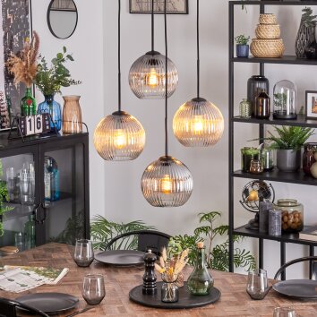 Koyoto hanging light, globe light, Cluster pendant lamp Amber, clear, Smoke-coloured, 4-light sources