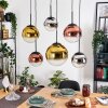 Gastor hanging light, globe light, pendant light chrome, gold, clear, coppery, Smoke-coloured, 6-light sources
